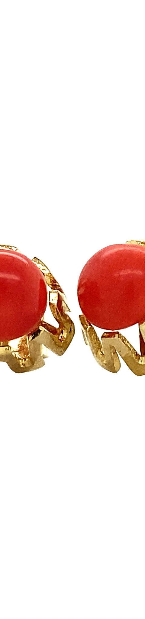 Vintage 14K Gold Stud Earrings with Red Coral